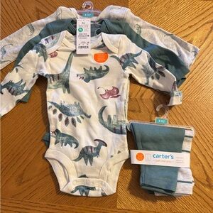 Carter's White and Teal Dinosaur Print Baby Bodysuit Set